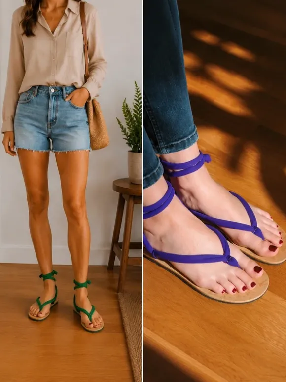 MYS-Sandalen – Schnürsandalen mit 3 Bändern (Grün, Blau, Lila)