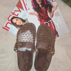 NEU Clogs Mules Schlappen Netz in Braun Gr 38,5