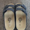 Neu, ungetragen: Hausschuhe Bio to Nature Gr. 41 Leder-Fußbett Sommerschuhe Komfort-Pantoletten blau