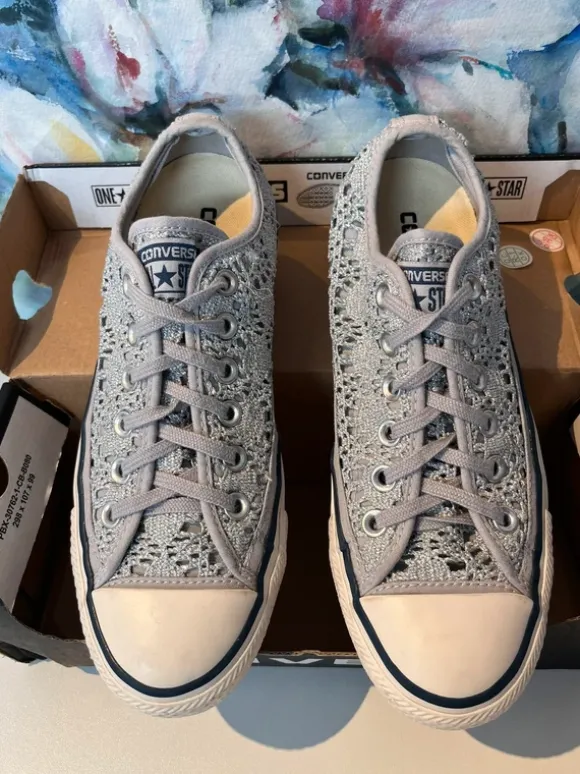 Nieuw! Zilveren gehaakte Converse All Star maat 37 zilveren lage Converse maat 37