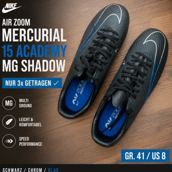 Nike Air Zoom Mercurial Vapor 15 Academy MG Shadow Gr. 41 / US 8 – nur 3x getragen