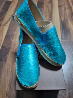 Original Pailletten Espadrilles Ballarinas von Macarena türkis, petrol, Gr. 38
