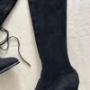 Overknee Stiefel zum zubinden Wildlederoptik Blockabsatz