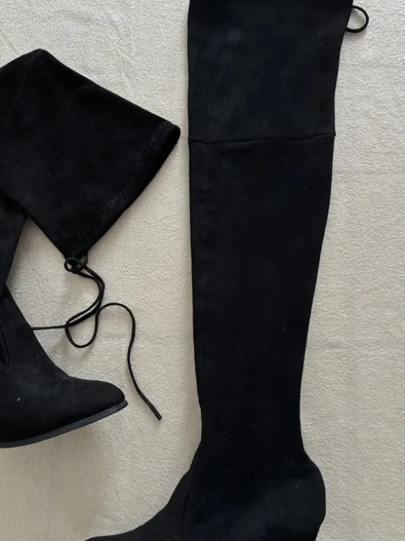 Overknee Stiefel zum zubinden Wildlederoptik Blockabsatz
