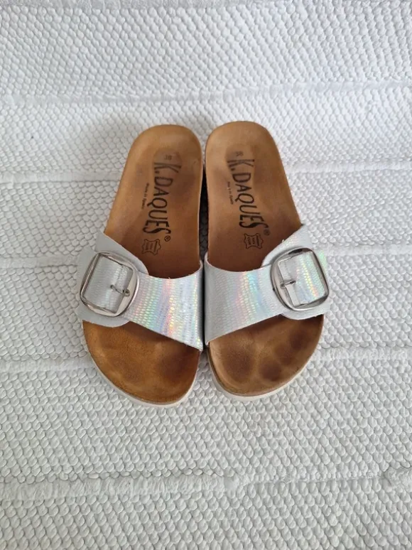 Pantoffel Lederpantoffel Schlappen Silber Regenbogenschimmer Wildleder