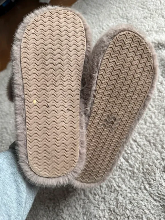 Pantoletten Pantoffeln Hausschuhe beige Teddy Fell
