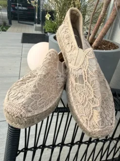 Replay Espandrilles Sommerschuhe Slipper mit Stickerei beige