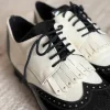 Retro Brogue Schnürschuhe Schwarz/Weiß – Golfstyle