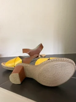 Rieker Damen Sandalette Heels 39 gelb braun color block Sandalen