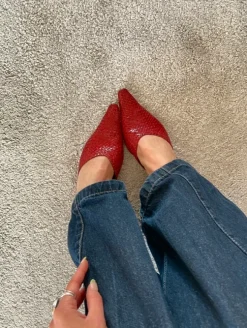 Rote Vintage Mules / Pantoletten in Flechtoptik – Größe 36