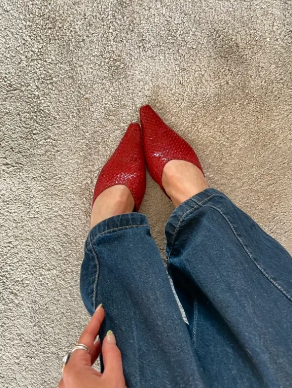 Rote Vintage Mules / Pantoletten in Flechtoptik – Größe 36