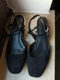 S Collection (Marks & Spencer) black suede platform slingback heels with square toe