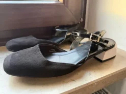 S Collection (Marks & Spencer) black suede platform slingback heels with square toe