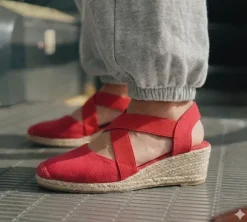 Sandalen Gr 41 rot Espadrilles Keilsandaletten