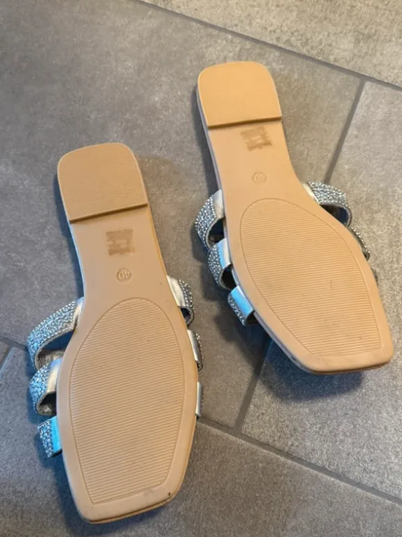 Sandalen Schlappen glitzer silber Gr. 40