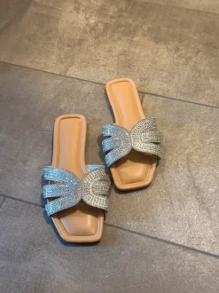 Sandalen Schlappen glitzer silber Gr. 40