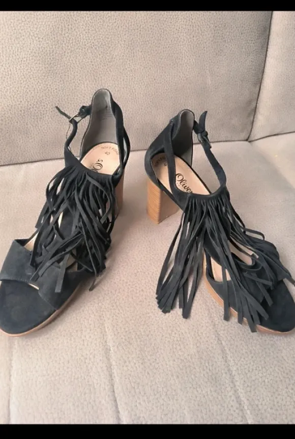 Sandaletten, Sandalen, S.Oliver, gr.40, schwarz, Fransen