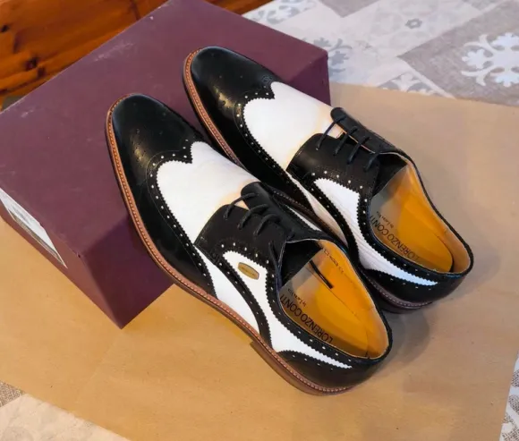 Scarpe "Brogue Gatsbay" vera PELLE bianca & Nera stile '20-'30. Nuove. Prezzo fisso
