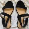 Schwarze flache Sandalen Riemchen Sommer Schuhe