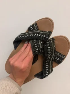 Schwarze Glitzer-Sandalen