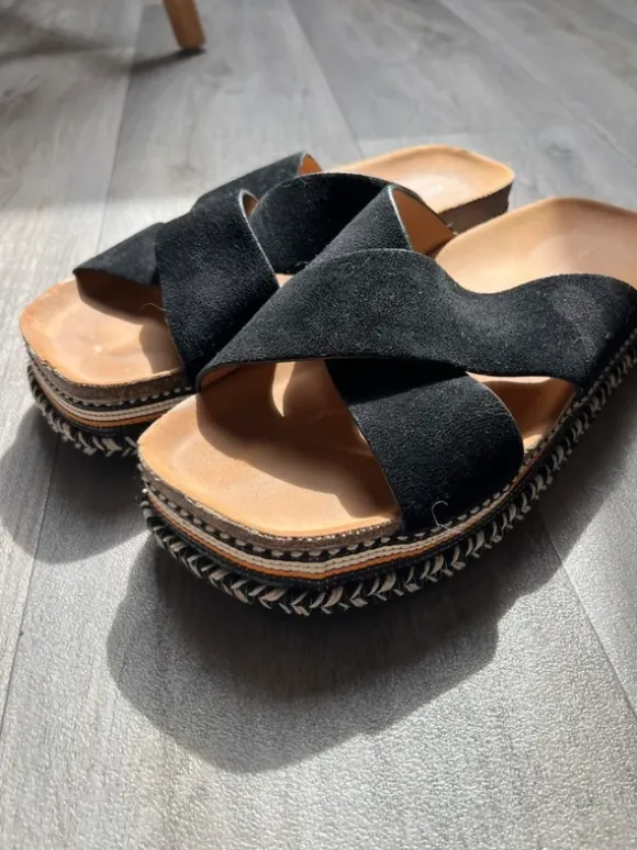 Slippers zwart met motief