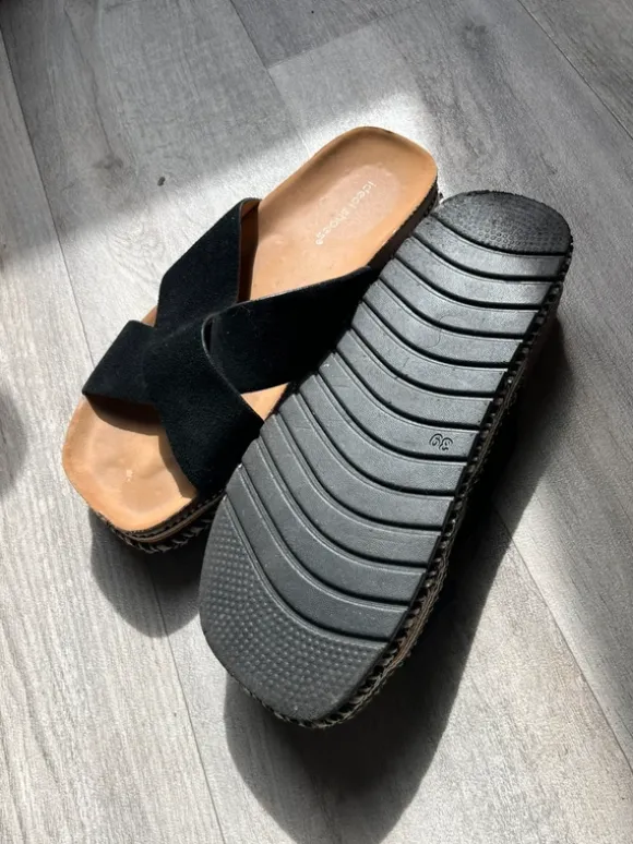 Slippers zwart met motief