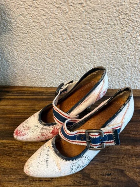 S.Oliver Vintage Mary Jane Pumps texturierten Print-Design Gr.38