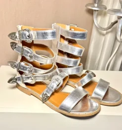 **Statement Gladiator Sandalen Silber Metallic mit Schnallen Gr. 40**