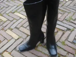 Stoere zwarte leren vintage dressing leren blokhaklaarzen 39