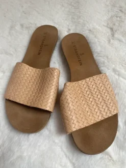 Strandfein Damen Pantoletten Beige Geflochten 41 Neu Sommer