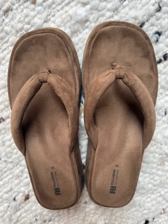 Suede Sandalen Plateau Braun in 38