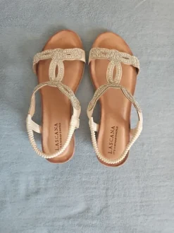Tolle Keilsandalen Sandalen Lascana Gr.39 creme/glitzer