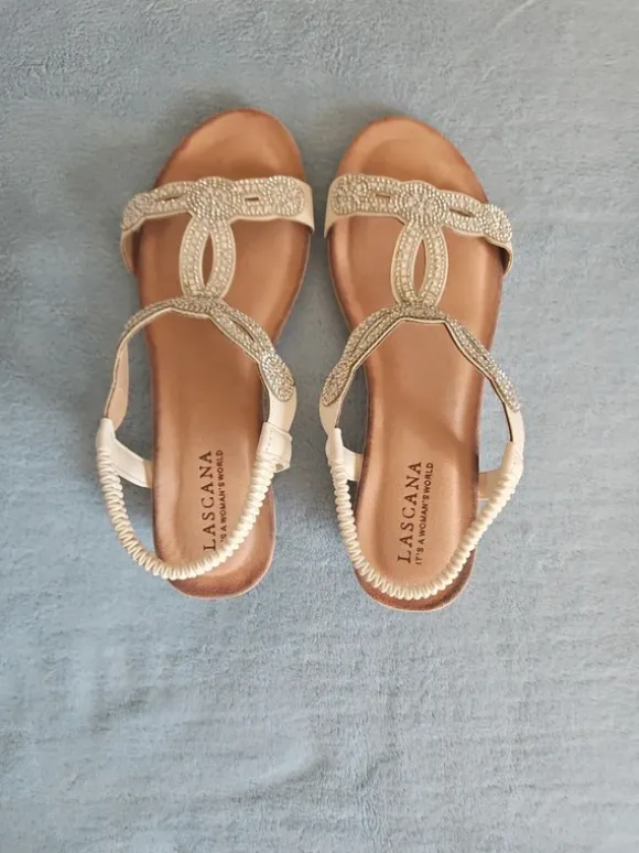 Tolle Keilsandalen Sandalen Lascana Gr.39 creme/glitzer
