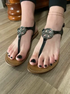 Tory Burch Black Patent Leather Miller Sandals Mint EU 37.5