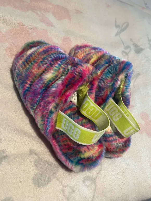 Ugg Boots Fluffy Sandalen Latschen Faux Bunt 38 Wie Neu