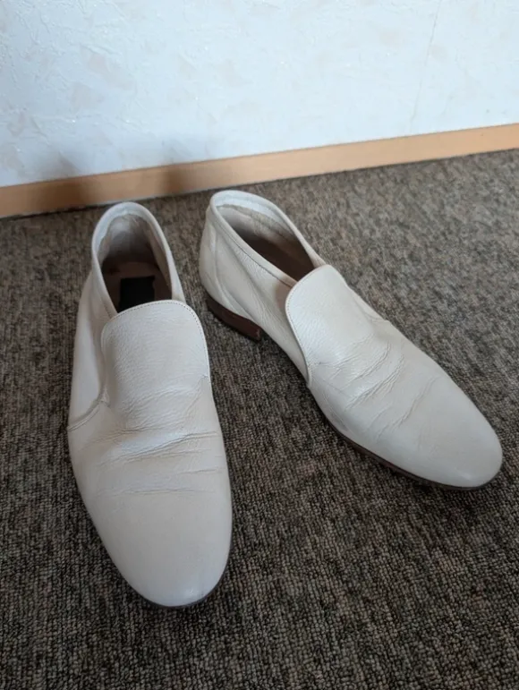 Vintage - Herren Loafer 100% Leder Gr. 7,5 / 41 elegant, preppy, old Money, Slipper weiß creme