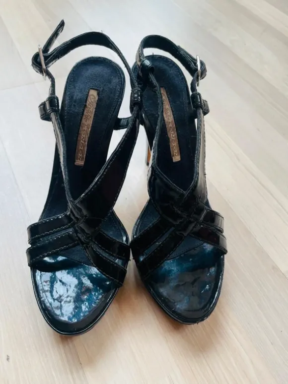 Vintage Buffalo London Leder Lacksandaletten 38 Damensandalen Sommer