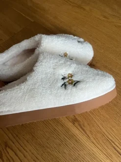 White teddy house shoes with flowers