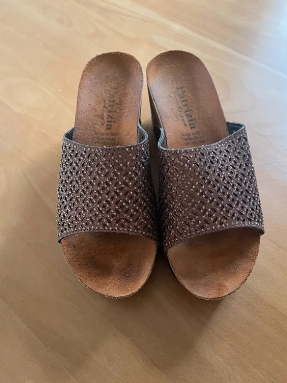 Wunderschöne Glitzer - Pantolette mit Plateausohle neuwertig