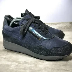 Xsensible Stretchwalker sneakers donkerblauw suede met rits – comfortabele luxe sneakers