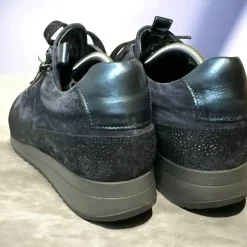 Xsensible Stretchwalker sneakers donkerblauw suede met rits – comfortabele luxe sneakers