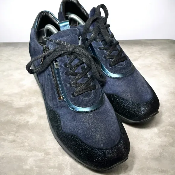 Xsensible Stretchwalker sneakers donkerblauw suede met rits – comfortabele luxe sneakers
