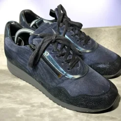 Xsensible Stretchwalker sneakers donkerblauw suede met rits – comfortabele luxe sneakers