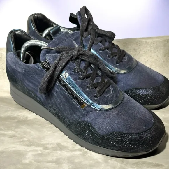 Xsensible Stretchwalker sneakers donkerblauw suede met rits – comfortabele luxe sneakers