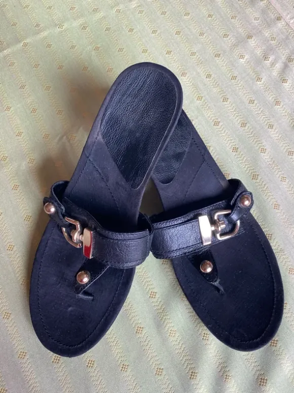 Zehentrenner Pantoletten Gr. 41 Leder mit Gummisohle